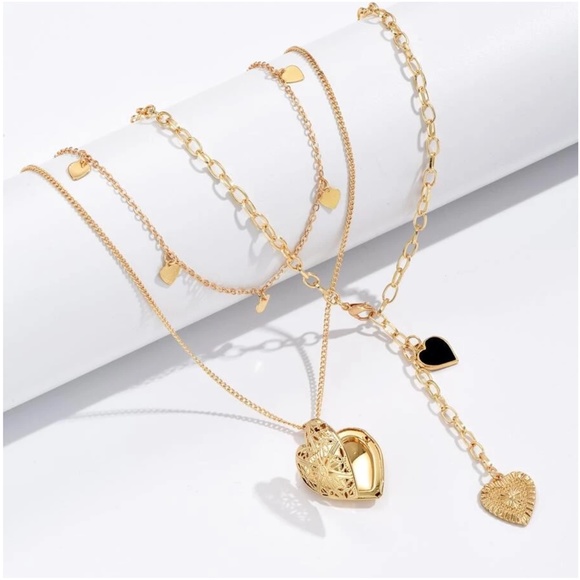Hearts Locket vday Multilayer 2 piece Necklace Set - Picture 5 of 5